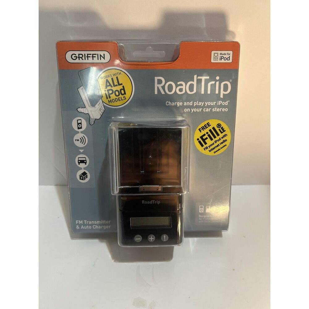 Griffin RoadTrip FM Transmitter and Car Charger for iPod (Black) New In Package